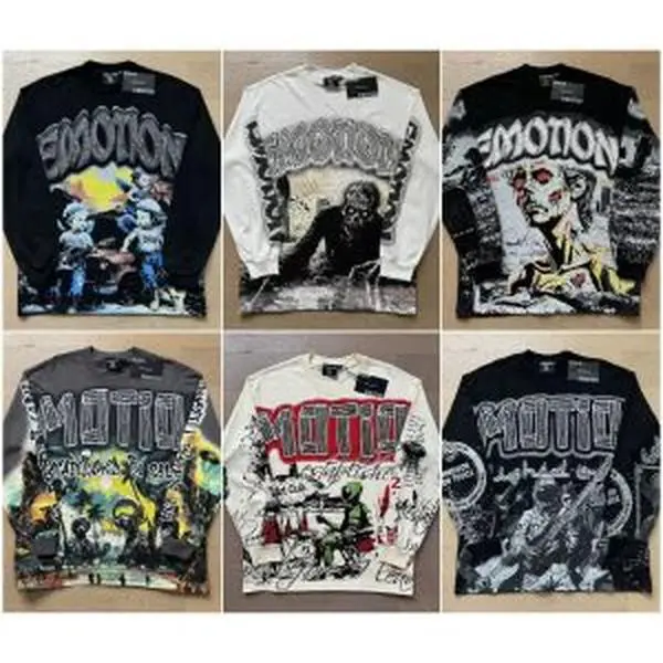 2026 New MIXED EMOTION Long Sleeve T-shirt Men Women High Street Full Print Best Quality Crewneck Hip Hop Oversized Tops