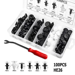 100PCS Car Bumper Retainer Clips, 6 Type Nylon Fasteners Rivet Replacement Kit, Push-in Screw Bumper Push Rivet Clip with 1 Fastener Removers, Suitable for Many Brands of Vehicles