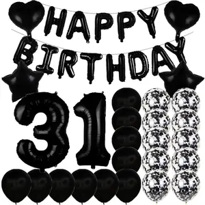 Sweet 31st Birthday Kit with Black Number Balloons, Latex, Foil, and Party Decorations & Photo Props