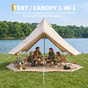 Garvee Upgraded All-Season Canvas Bell Tent Yurt for Camping & Glamping – Heavy Duty Cotton, Stove Jack, Mesh Windows, Removable PVC Base – Luxury Family Outdoor Shelter – Beige, 300cm x 300cm x 200cm