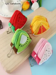 Creative Cartoon Plush Triangle Fruit Coin Purse, Coin and Key Holder, Cute 3D Plush Wallet, Watermelon Coin Bag, Key Case