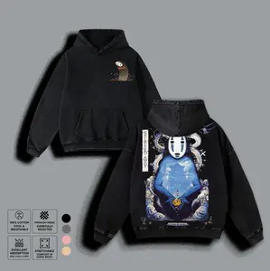 No Face Spirited Away Anime Hoodie T-shirt , Vintage Studio Ghibli Graphic Pullover, Unisex Cotton Loose-Fit Top, Gift for Anime Fans Merch