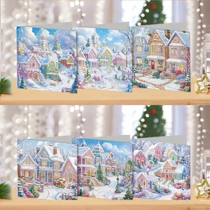 6pcs/set Diamond Art Christmas Cards Kit - Christmas House Design for Expressing Warm Wishes Christmas Diamond Painting Greeting Cards, Perfect For Family, Friends & Loved Ones -Handmade Xmas Gifts for Christmas and New Year Festival and Holiday