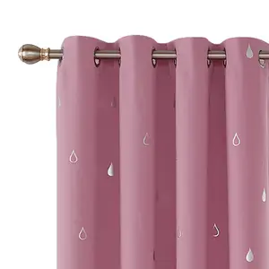 Deconovo Silver Raindrops Foil Print Blackout Curtains Grommet Blackout Window Curtains Room Darkening Curtains， 2 Panels