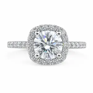 J-008PT-LuxeStone 1CT D VVS1 Full Halo Moissanite Ring - Hypoallergenic Stainless Steel Band