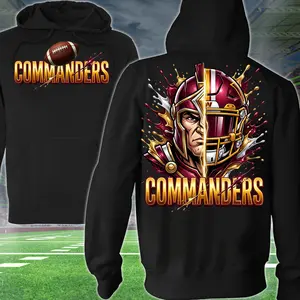 Strong Commanders Football 2 Sided Hoodie, Football Player Sweatshirt, Sports Apparel, Maroon & Copper Helmet Pullover Classic T-shirt, Graphic Printed Streetwear Top, 100% Classic Cotton, Gift For Fans