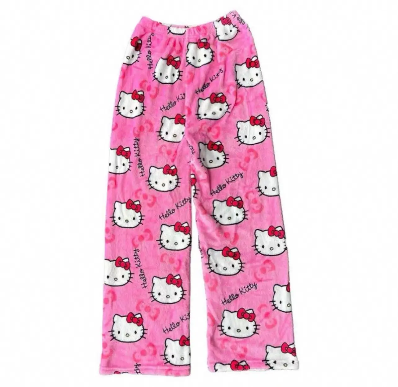 Hello Kitty White Flannel Pajama Pants Cute Kawaii Sanrio Soft Loose Sleep Trousers Casual Loungewear for Women Girls Home Nightwear Gift for Sanrio Fans