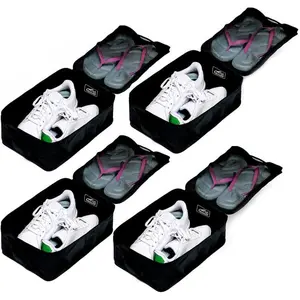 Travel Shoe Bags, Foldable Waterproof Shoe Pouches Organizer-Double Layer (4 Black Shoe Bags)