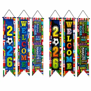 3PCS Football Welcome Banner Set, International Flag Hanging Door Signs, Game Day Party Decor for Soccer Watch Party, Home, Porch, Entryway & Indoor Outdoor Decorations