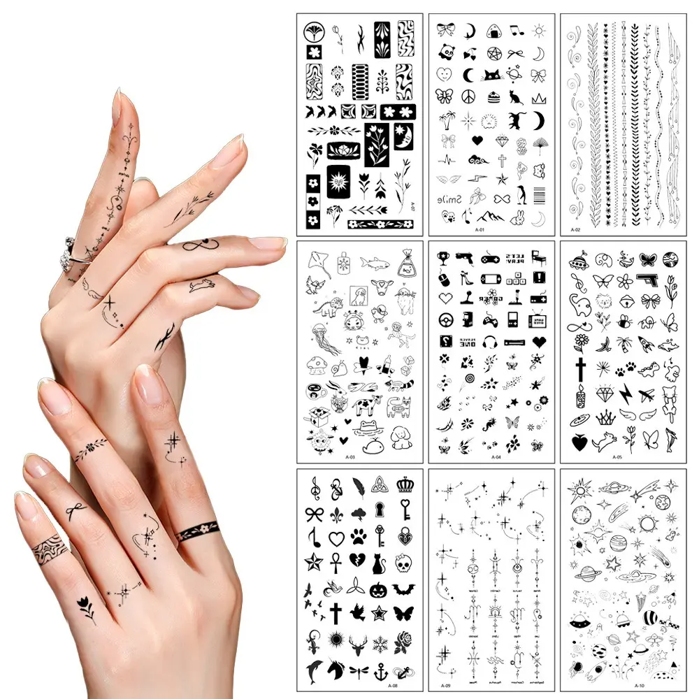 Fingertip Small Tattoo Sticker – Chic English Letters & Butterfly, Tiny Pattern Temporary Tattoo, Minimalist Tattoo, Fake Tattoos, Tattoos Stickers. Delicate Accent for Fingers.