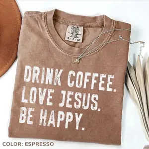 Comfort Colors Christian T-Shirt, Jesus and Coffee Shirt, Minimalist Jesus Apparel, Coffee Lover Tshirt, Funny Trendy Christian Gift
