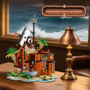 Pirate Sunken Ship Base Building Set - 1085 Pieces Modular Pirate Island & Wrecked Vessel Model - STEM Educational Toy for Kids & Adults - Collectible Display Kit