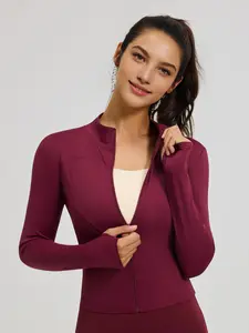 Women's Yoga Jacket, Stand Collar, Zipper Sportswear, Slim Fit Breathable Top, Lightweight Tennis Exercise Outerwear, Gym Workout Clothes, Spring Sports Jacket, Athletic Outerwear, Zip Front Jacket, Sculpted Sports Jacket