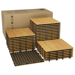 Non-Slip Weather Resistant  33/22PCS Acacia Wood Deck Tiles, Interconnected Click-Lock DIY Flooring & Wall Panels, Ideal for Outdoor Balcony, Porch, Backyard and Garden Decor