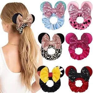 6 Pack Velvet Mouse Ears Scrunchies.