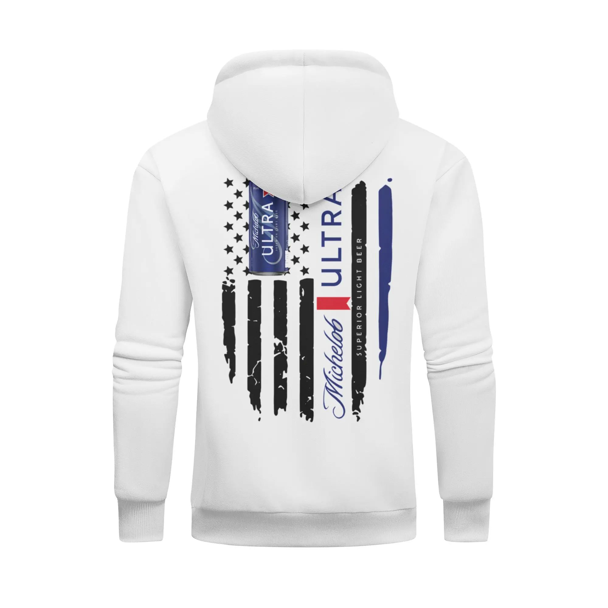 Men's Classic Streetwear Hoodie with American Flag Beer Graphic, Comfortable Cotton Blend Pullover Top for Casual Outings, Clothes, Tops, Garment, Loose, Digital Print, Hooded Neck, Unisex Cut