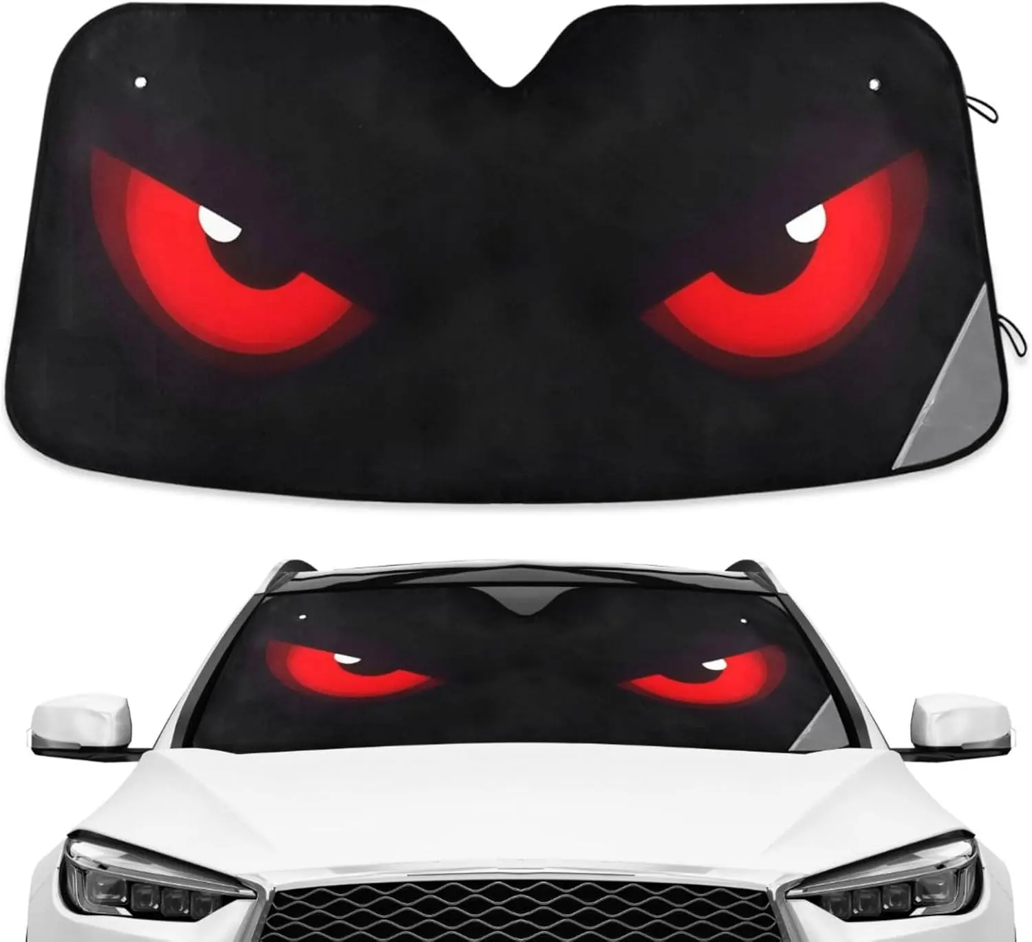 55.1 x 29.9 in Car Windshield Sun Shade, Foldable Front Window Sunshade with Red Angry Eyes Design for Cars, SUVs and Trucks，portable car sunshade