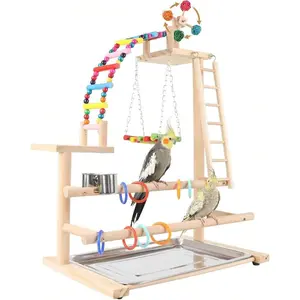Bird Playground, Perch Stand Parrot Playstand Gym With 2 Perches Stand Windmill Toys, Playpen Parakeet Conure Cockatiel Lovebird Budgie Caique,