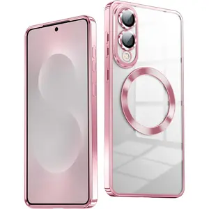 Clear Plating Ultrathin Shockproof Protective Case For Samsung Galaxy S25 Ultra, S25 Edge, S24 Ultra, S23 Ultra, A56, A36, A26, A16, A55, A35, A25, A15 Magsafe Magnetic Lens Film Protect Cover Pink Cellphone Accessories
