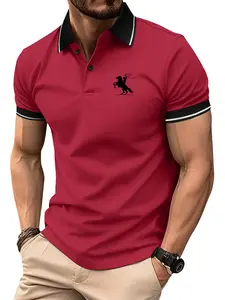 Men's summer horse pattern printed short-sleeved POLO shirt, simple retro lapel light and versatile sports and leisure outdoor fishing fashion multi-functional golf clothing trend short-sleeved denim theme printed POLO is the best gift for men