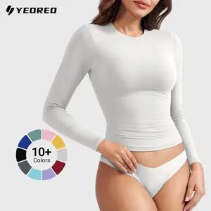 YEOREO Long Sleeve Shirts for Women y2k Tops Double Lined Basic Tee Crew Neck Going Out Sweeney Workout Undershirt