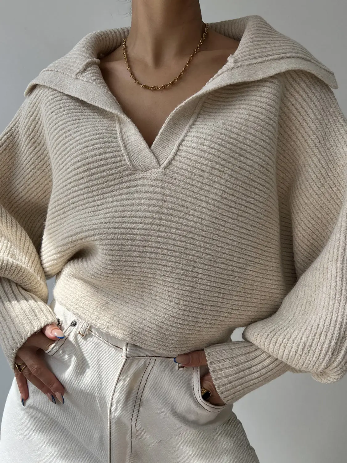 Johnny Collar Long Sleeve Sweater