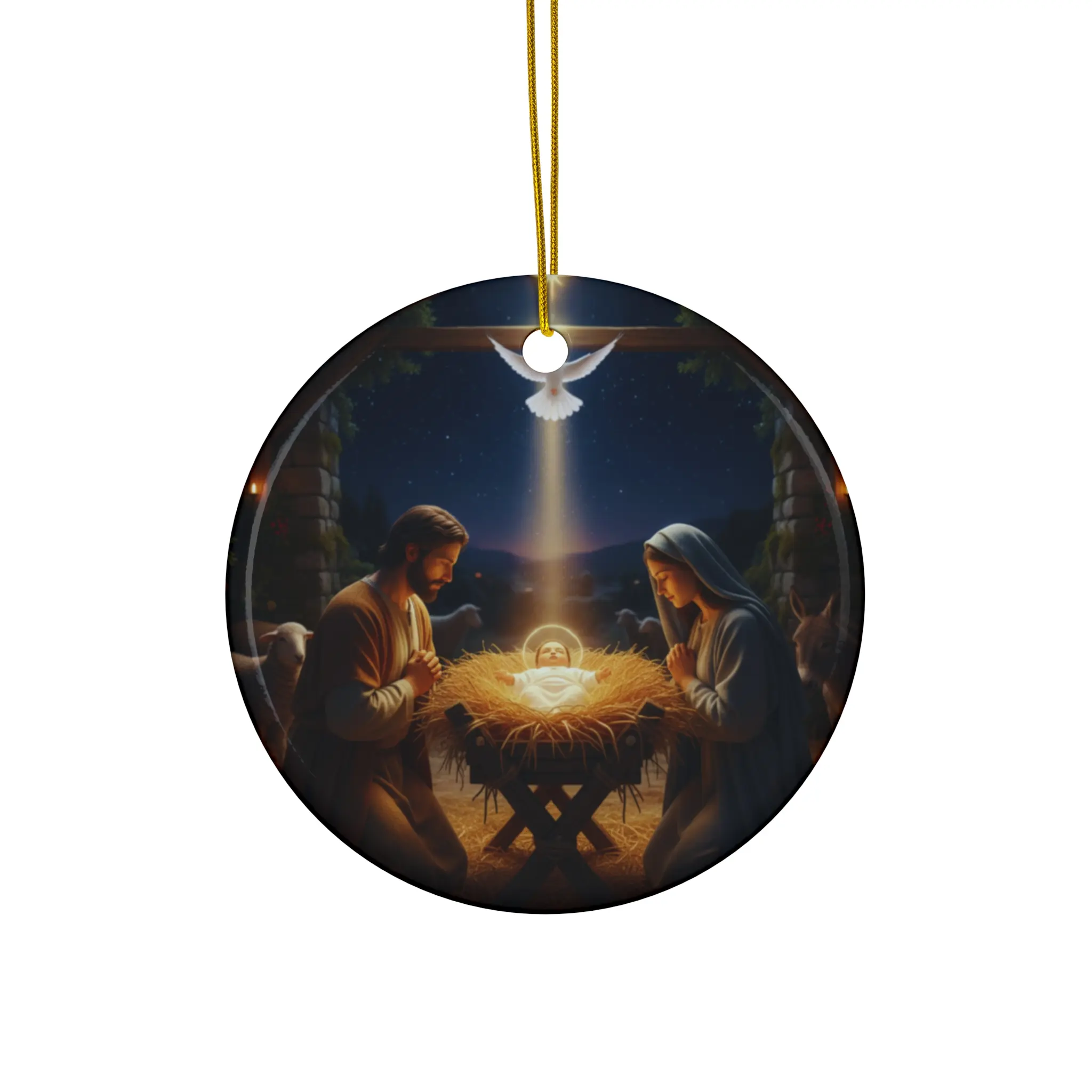 Nativity Ceramic Ornament – Holy Family Scene | Christian Christmas Decor | Faith Gift for Home & Tree | Jesus Birth Ornament