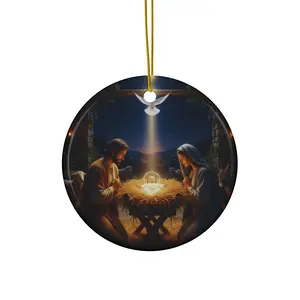 Nativity Ceramic Ornament – Holy Family Scene | Christian Christmas Decor | Faith Gift for Home & Tree | Jesus Birth Ornament