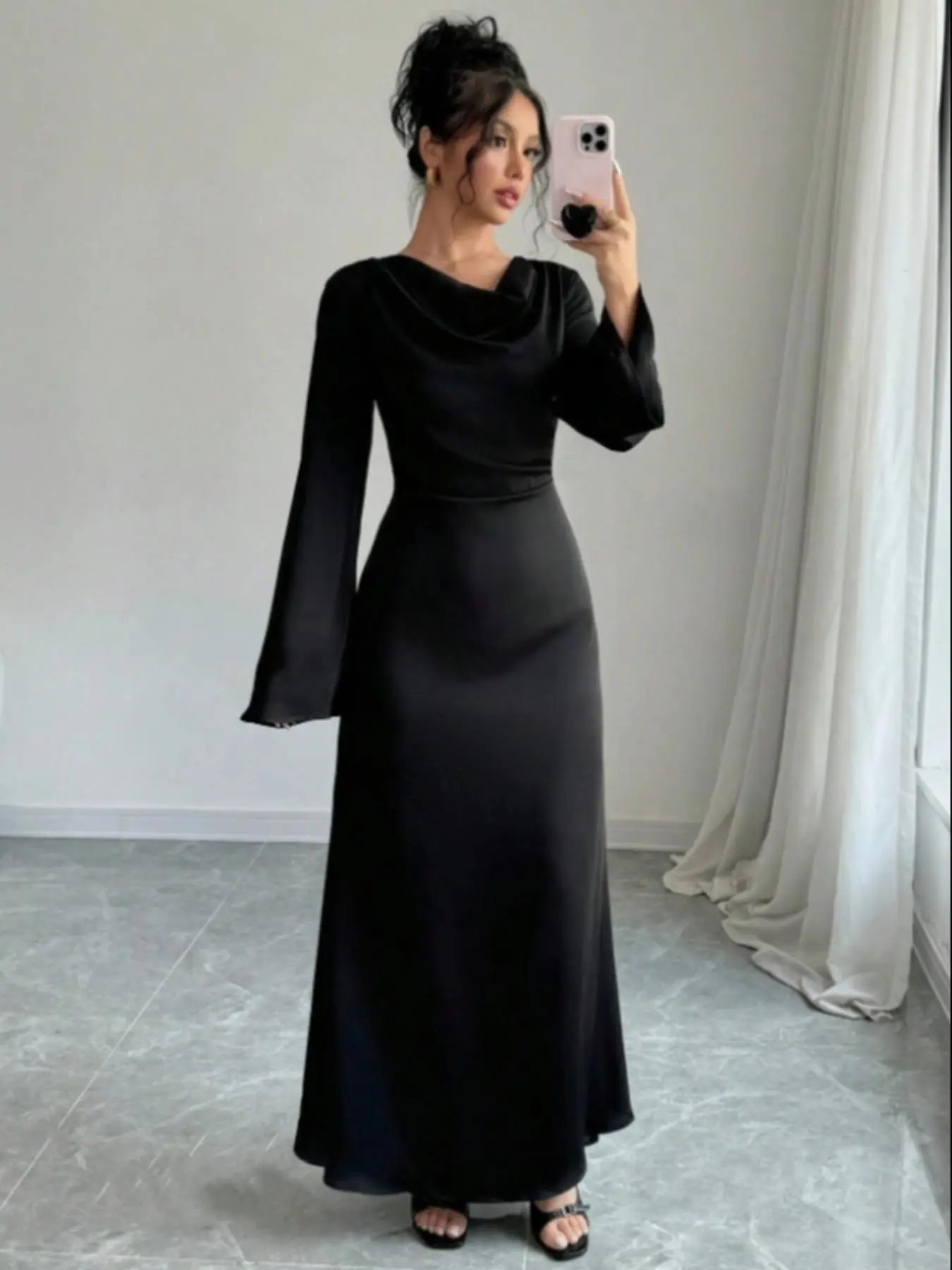 how to tie up a long dress without slits Tulip Sleeve Ruched Maxi Dress with Slit for Wedding Guests & Formal Events main image 0