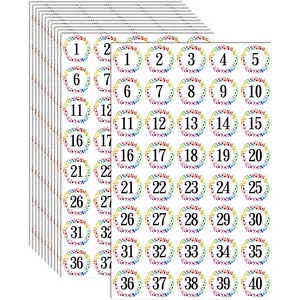 480 count Round Polka Dot Number Stickers, 12 Sheets Consecutive 1-40 Labels Self-Adhesive for Indoor, Outdoor, Office, Classroom, Storage, Organizing, Boxes (1 Inch Each)