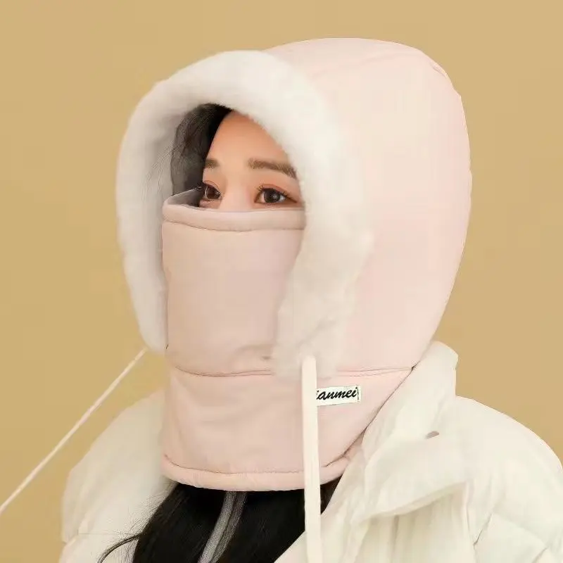 Unisex Winter Trapper Hat - Stretch Cotton Lei Feng Style Cap, Double-Layered Fleece-Lined, Foldable 38*25cm, Windproof with Face Mask for Cycling & Skiing, Biking, Ergonomic, Oversized Ear Flaps, Adults