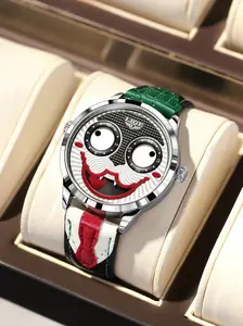 Men's Punk Style Joker Design Quartz Watch Modern Fashionable Wristwatch, Fashionable Round Dial Watch for Party, Daily Clothing Decor, Trendy All-match & Exquisite Watch for Birthday Gift with Box, Fashionable Stylish Watch