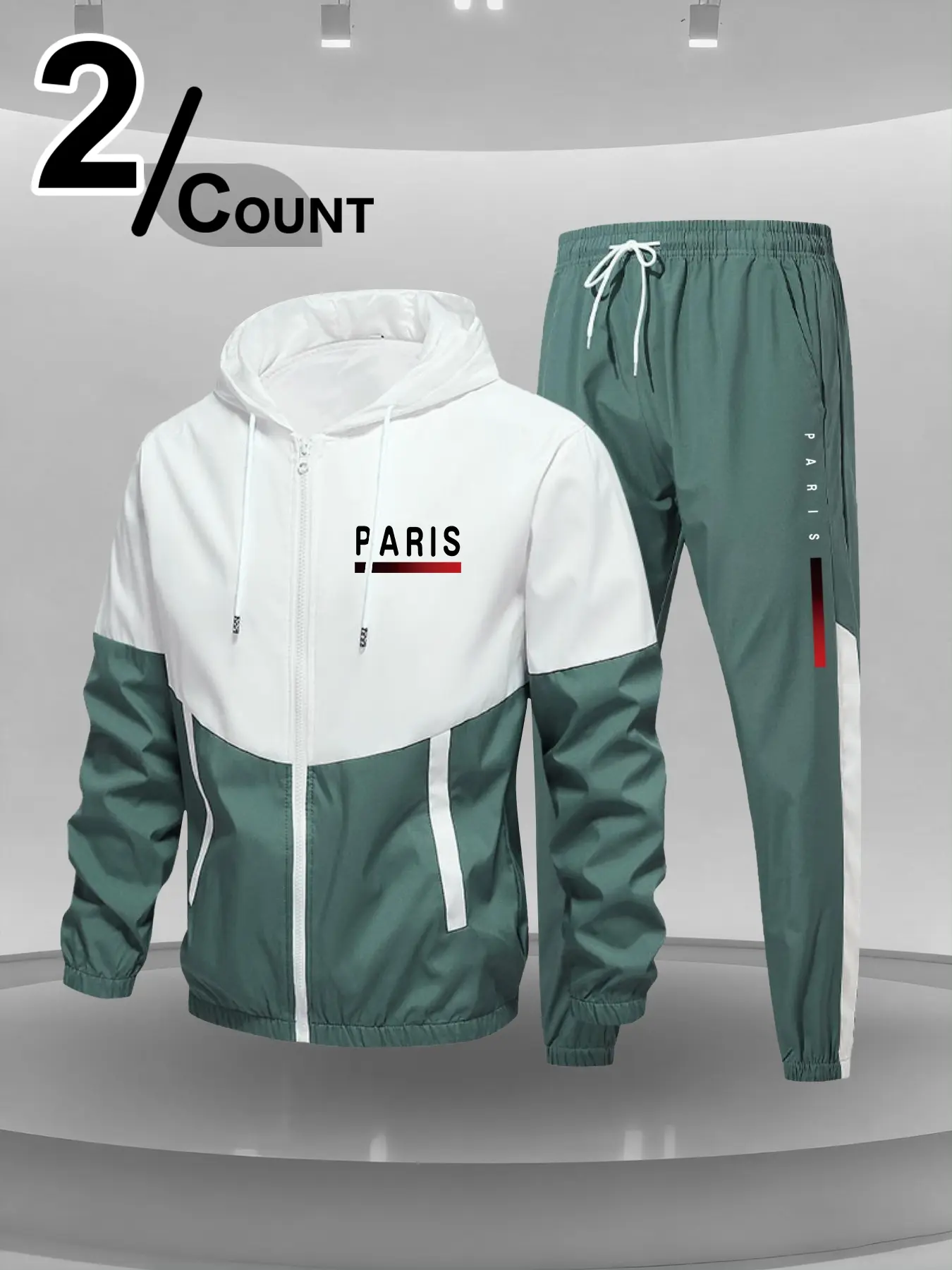 Two-Piece Matching Set Men's Colorblock Activewear Drawstring Zip Up Hoodie & Elastic Waist Sweatpants, Regular Fit Casual Long Sleeve Hooded Jacket & Trousers for Fall & Winter, Men's Outfits for Daily Wear