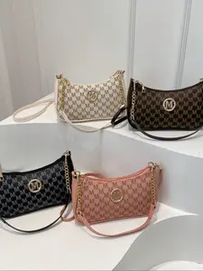 New Fashion Classic PU Waterproof M Letter Print Cherry Keychain Metal Chain Shoulder Crossbody Bag, Ideal for Shopping, Daily Use, Students, Handbag Shoulder Bag