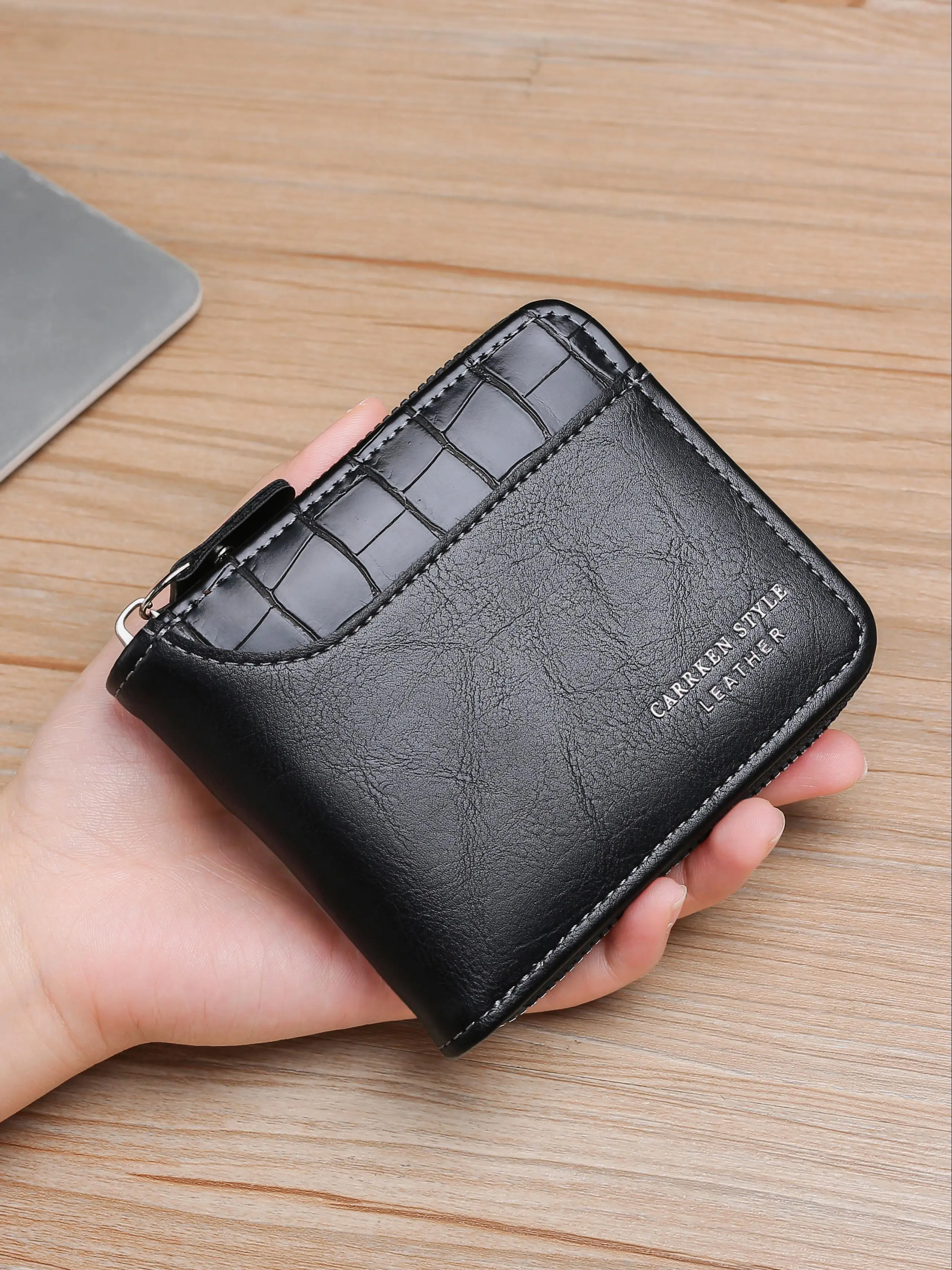 Men's Vintage Embossed Zipper Short Wallet, Casual Multi Card Slot Card Holder, Fashionable Wallet for Daily Use, Stylish Wallet, Zipper Wallet Design, Vintage Style Wallet