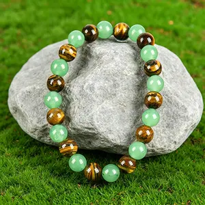 Feng Shui Tiger Eye & Green Aventurine Protection Bracelet, Full Spectrum Wealth & Abundance Crystal Bangle, Block Negative Vibes & Attract Positive Luck, Boost Manifestation & Goal Achievement, Universal Fit Elastic Stone Bracelet