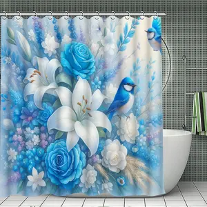 Floral Bathroom Set 1/4 Piece, Includes Shower Curtain, Mat, Toilet Seat Cover, Soft and Elegant Design, Casual Style, Floral Pattern, Shower Curtain Sets, Flower, Bathroom Decoration Accessories