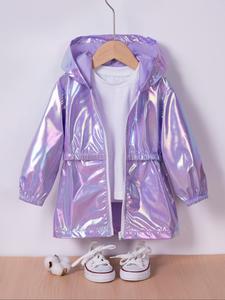 girl's reflective zip up hooded jacket & white tee, casual fashion long sleeve outerwear & t-shirt for daily outdoor wear, kids clothing for spring & fall, casual cute outerwear