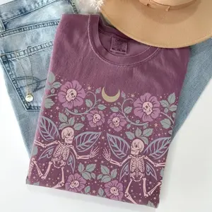Comfort Colors Vintage Fairy Garden TShirt, Gothic Fantasy Flower Fae Fairycore TShirt, Grunge Forest Fairy T-Shirt, Floral Skull Creepy Cute Tee