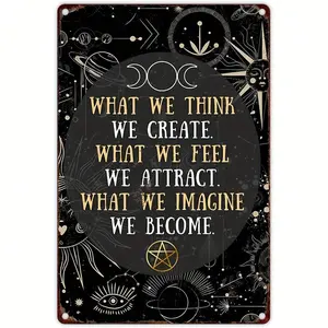 Vintage Witchcraft Pagan Metal Sign - Mysterious Astronomical Design With Pentagram, Moon And Stars - 8x12inch Iron Wall Decoration For Home, Bar, Cafe And Garage - Ideal Gift For Witchcraft, Pagan And Home Decoration Enthusiasts - Shrine Home Decoration,