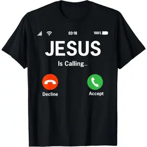 [100% Cotton] Jesus Is Calling Accept Or Decline Phone Dial Design T-Shirt