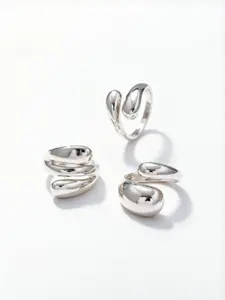 3Pcs Irregular Silver Dome Ring Set - Chunky Open Statement Rings, Minimalist Aesthetic Jewelry for Women