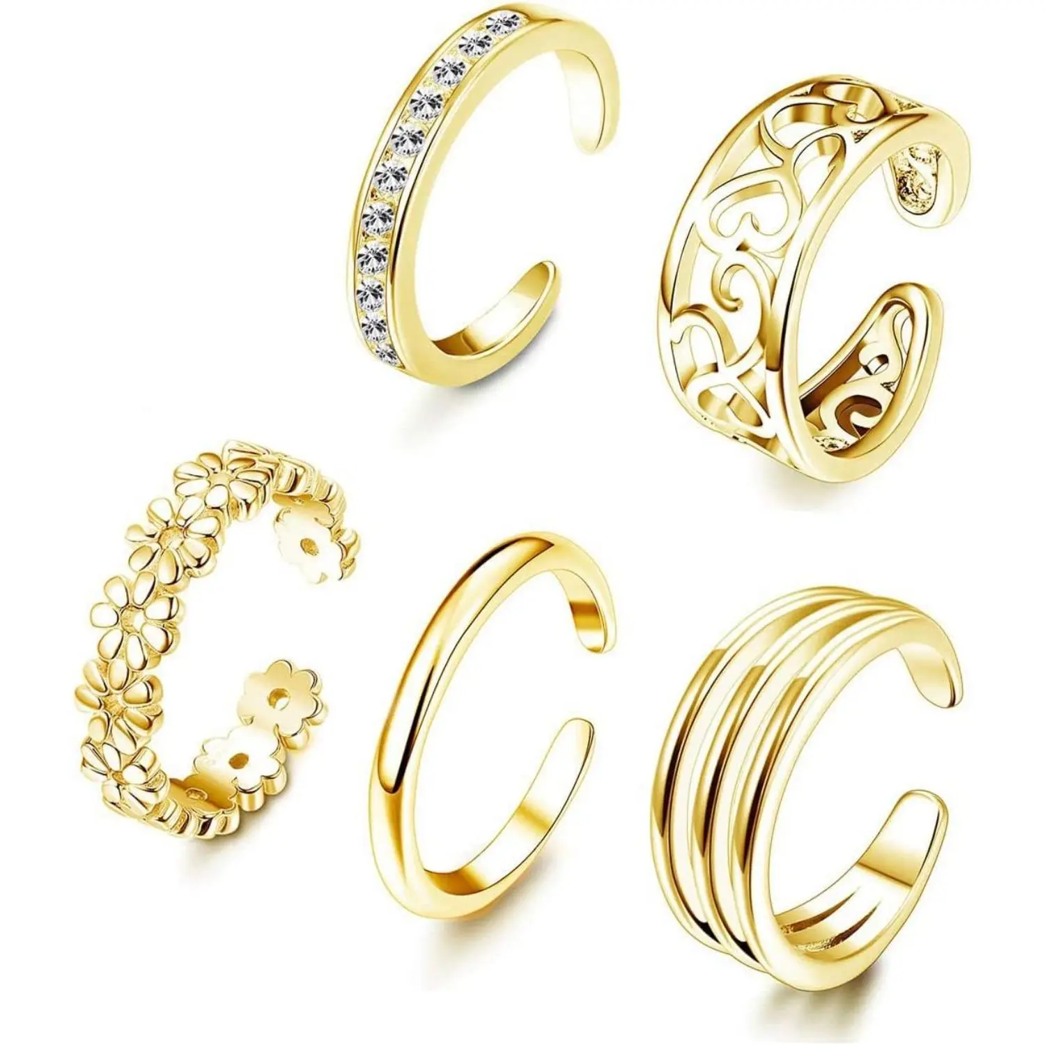FINREZIO 5PCS Adjustable Toe Ring for Women Girls Open Tail Ring Band Hawaiian Foot Jewelry Daily Versatile Fashionable nugget ring promise rings gf western jewelry wedding ring set