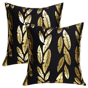 PiccoCasa Set of 2 Throw Pillow Cover Gold Geometric Pattern Modern Square Pillow Case Shams Bronzing Flannelette Cushion Cover for Bedroom Sofa Car 18 x 18 Inches, Black