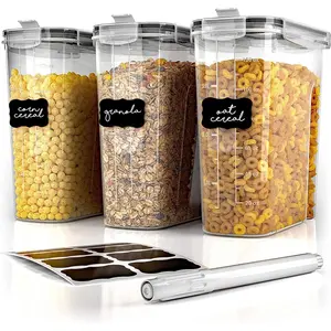 Airtight Cereal Containers with Lids – 3 Piece Tall Kitchen Pantry Organization Set, BPA-Free Clear Plastic, Pour Spout Lids for Breakfast Cereal, Rice, Flour, Sugar, Snacks