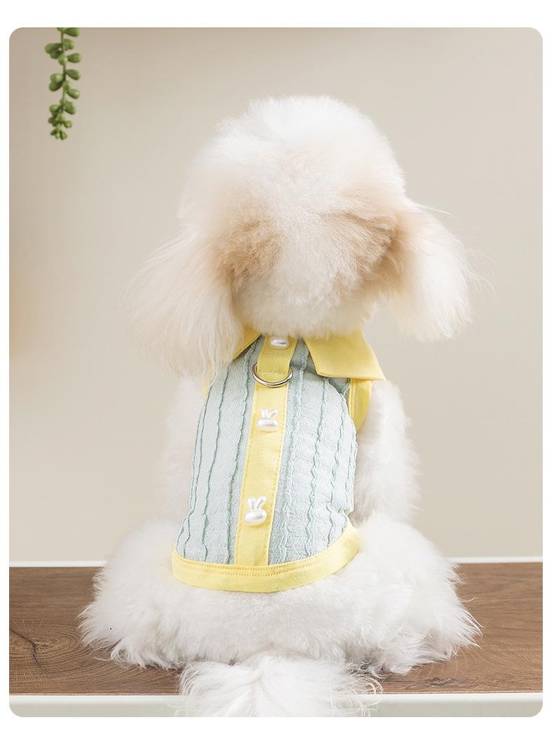 Pet Clothes Dog Cat T-Shirt Polo Shirt sleeveless Cute Costume Breathable Bow With Leash Ring D00039