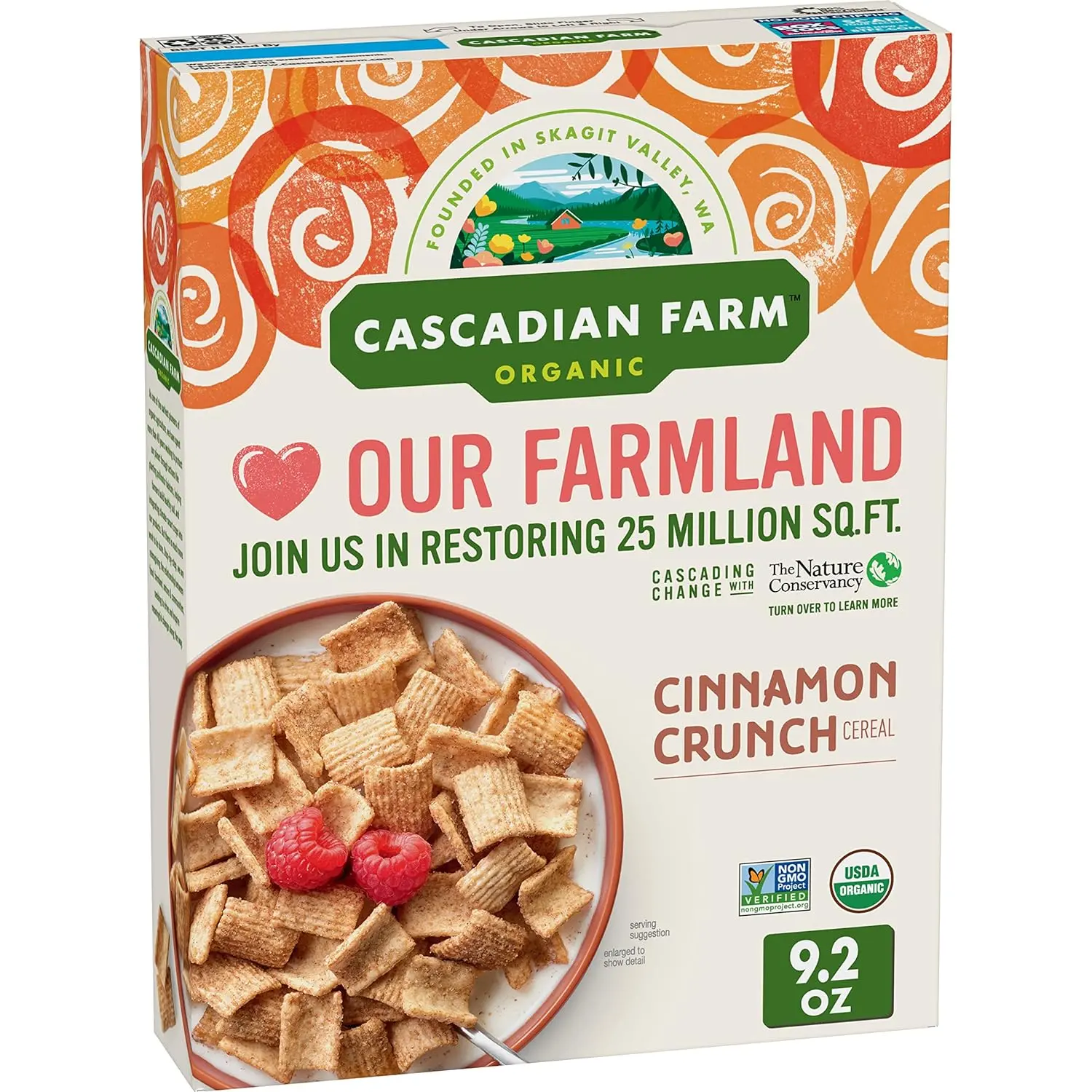Cascadian Farm Organic Cinnamon Crunch Cereal, Whole Grain Cereal, 9.2 oz