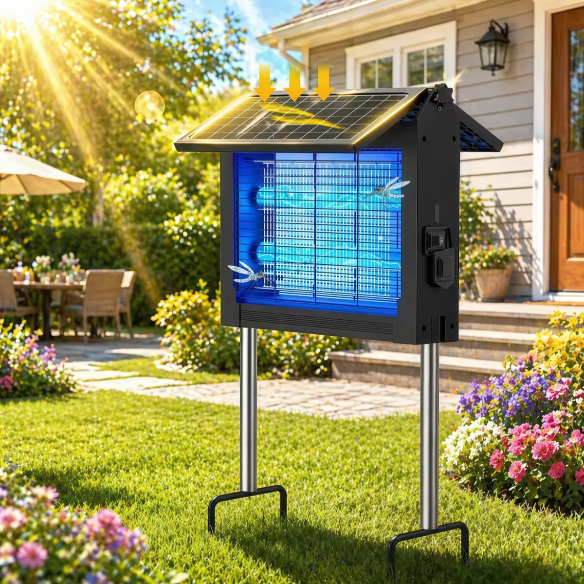 2026 New Upgrade Solar Mosquito Killer Lamp,4500V High Voltage Electric Fly Zapper,IP67 Waterproof Rechargeable Pest Trap With Ground Bracket,Chemical Free UV Bug Light Indoor Outdoor For Patio Backyard