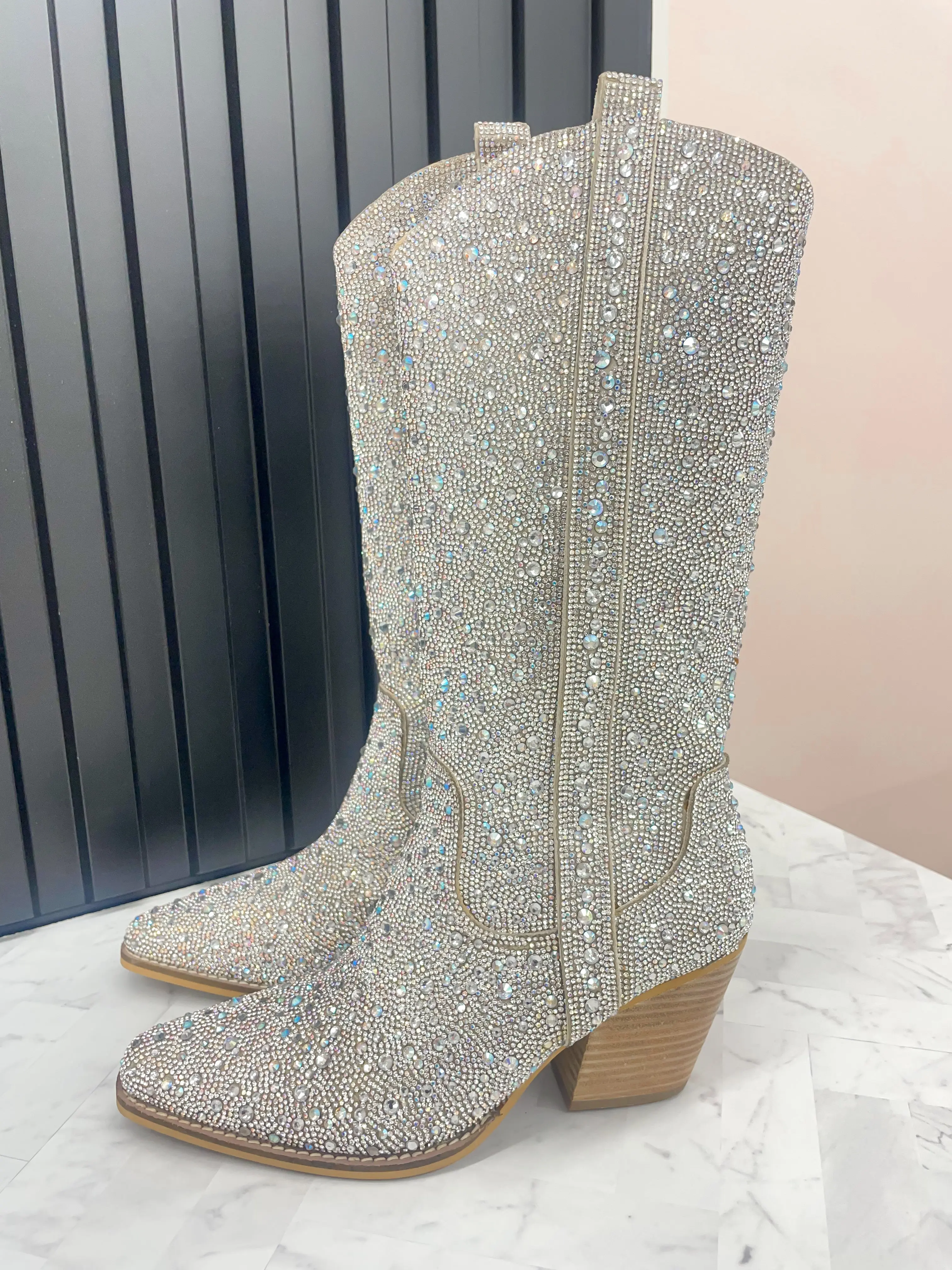 Alice On Broadway Silver Rhinestone Western Boots