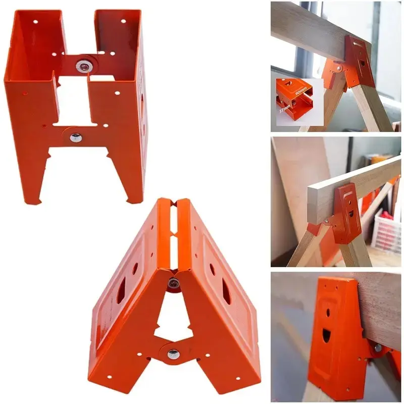 1 Pair (2 Pcs) Industrial Steel Heavy-Duty Sawhorse Brackets - Down Clamp, Adjustable Fast-Fixed Clip, 2x4 Lumber Connector, Standard Folded Design for Garage, Workshop, Model Building, Home Improvements